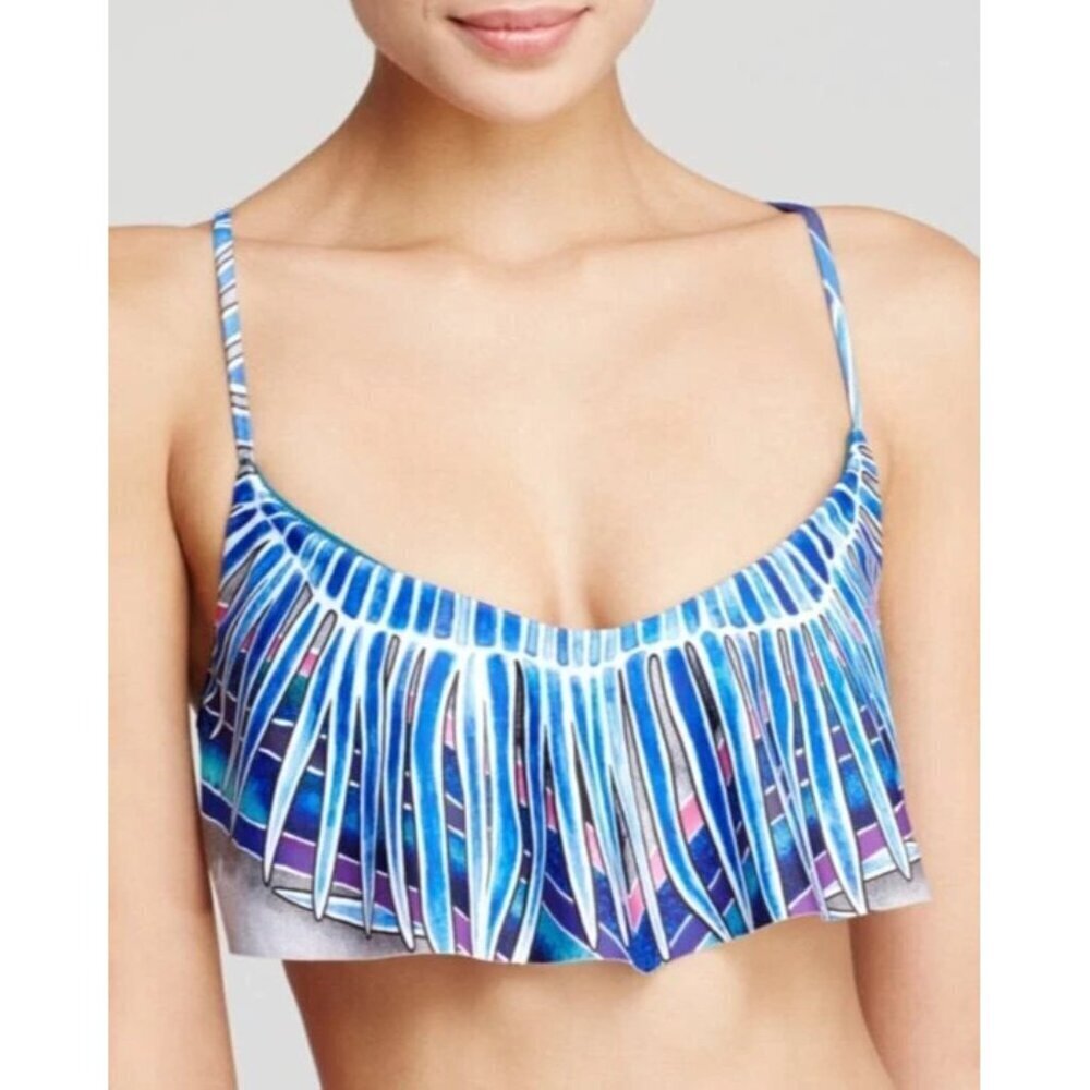 Mara Hoffman Bikini Multicolor Blue Rising Palm Flutter Swimsuit Top Size M